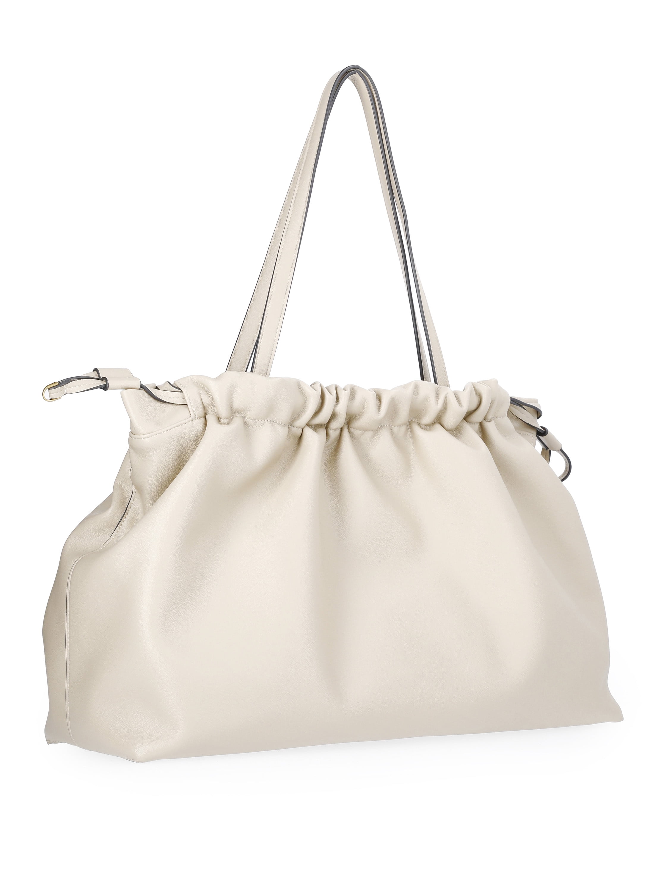 Scoop Women's Faux Leather Oversized Drawstring Pouch Tote, Almond Biscuit
