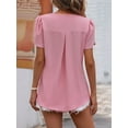 thumbnail image 5 of Womens Dressy Chiffon Blouses Summer Puff Petal Short Sleeve Shirts V Neck Casual Work Tops Pink L, 5 of 6