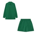 thumbnail image 4 of Pyhlmscde Women's Spring/Summer Fashion Set Casual Color Blocked Single Breasted Shirt Elastic Shorts Two Piece Set, Linen Shorts Set, Zeagoo Button Down Shirts for Women, Coord Sets for Women Summer, 4 of 4