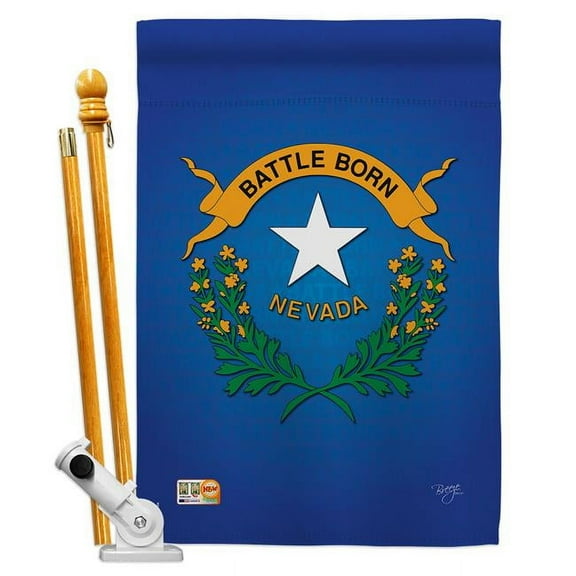 Breeze Decor BD-SS-HS-108100-IP-BO-D-US13-BD 28 x 40 in. Vertical Nevada Americana States Impressions Decorative Double Sided House Flag Set with Pole & Bracket Hardware