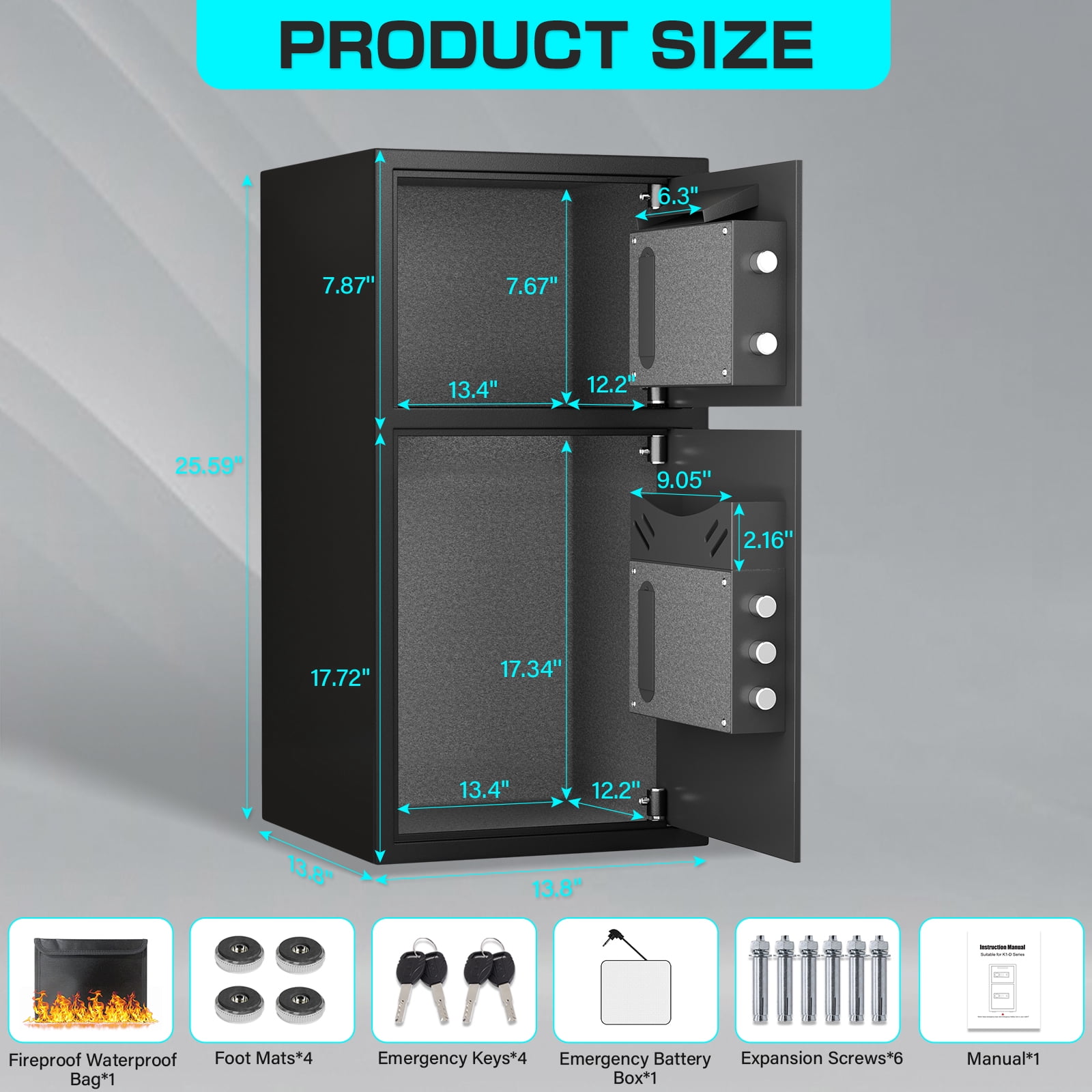 Silkight Safe Box, 6.0 cu ft Large Double Door Safe ,Heavy Duty Fingerprint Safe with Backlit Touch Keypad & Deposit Slot,Fireproof Waterproof Home Safe for Business Home