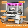 thumbnail image 5 of Craftian Farmhouse 51" Computer Desk with Hutch,  Executive Desk with LED Lights &Storage Cabinet, White, 5 of 10