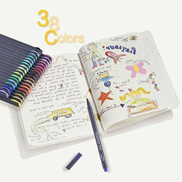 Colored Pens, 38 Fineliner Porous Fine Point Pens with 2 Stencils