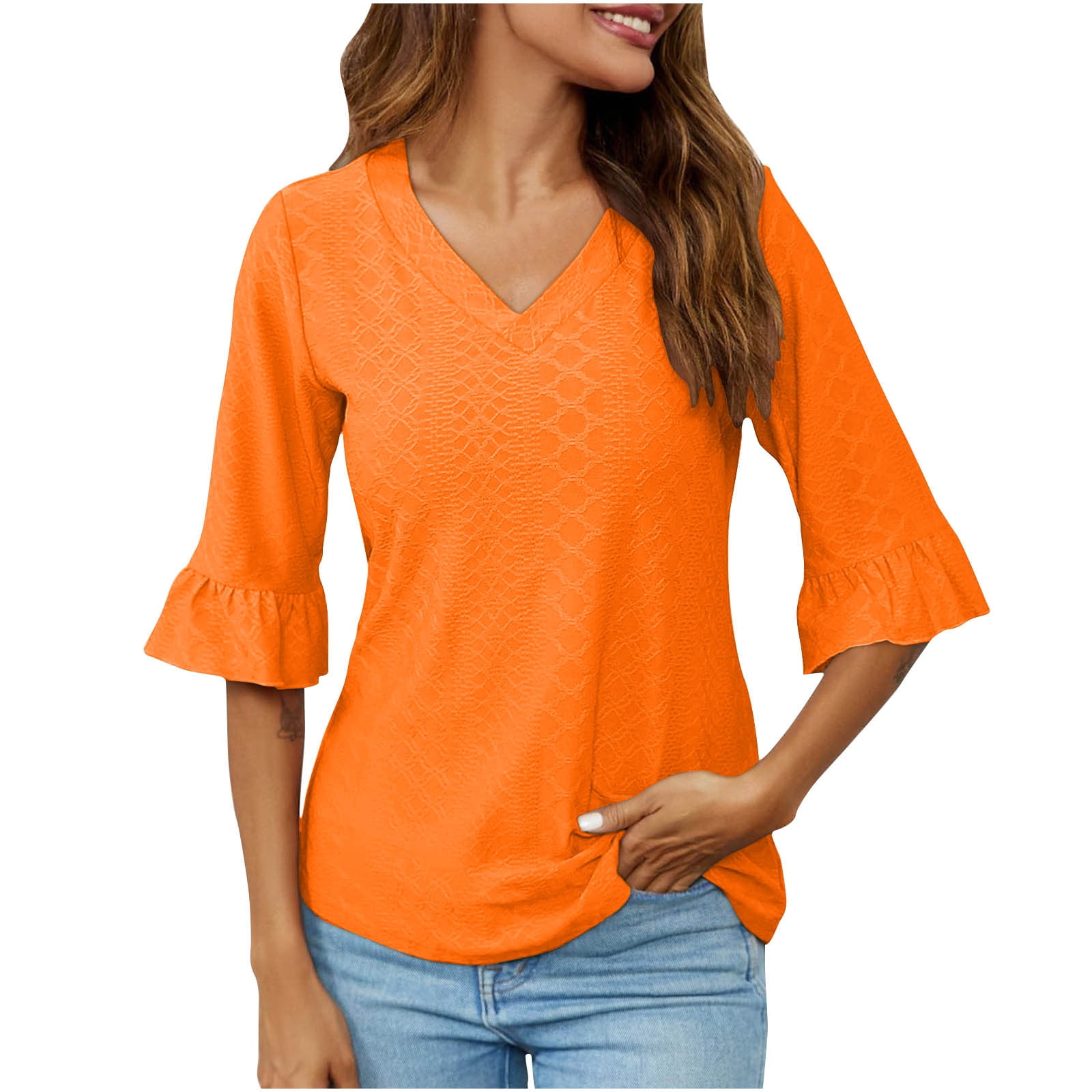 JGGSPWM Women's V-Neck Flare Sleeve T-Shirt Casual Loose Fit