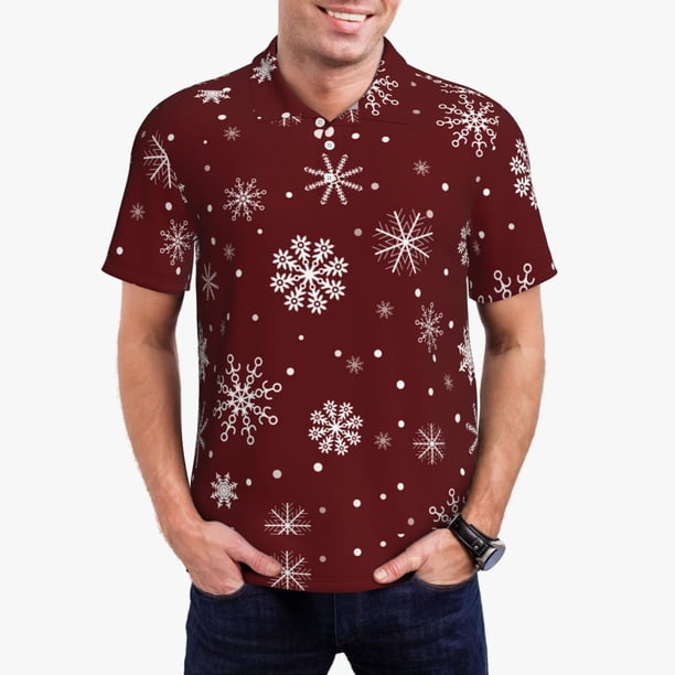 Balery Romantic white snowflakes Camisa Polo de Hombre con Estampado, de Manga Corta y Tejido Medio, Camisa Tipo Golf Polo-3X-Large