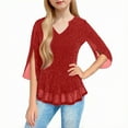 thumbnail image 4 of jobturf Shirts for Girls Summer Sparkly Ruffle 3/4 Length Sleeve Party Tops Dressy Casual V Neck Side Slit Blouses Size 3-14 Years, 4 of 5