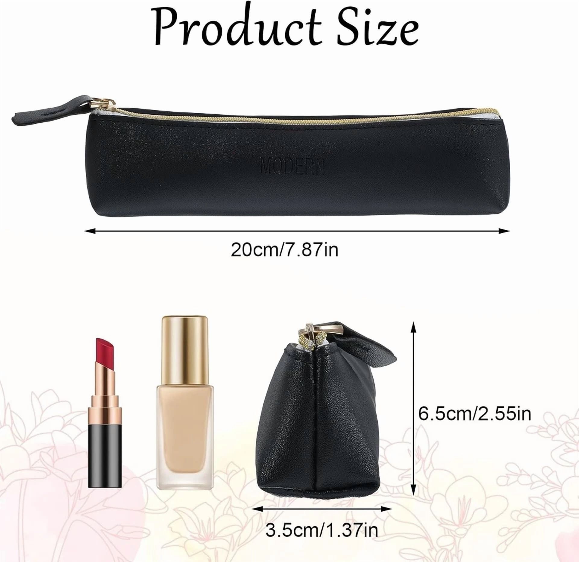 2Pcs Slim Pencil Case Small Pencil Pouch Portable Leather Makeup Brush Bag