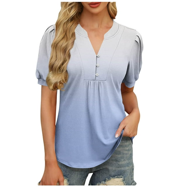 Liquidation d'Économies! Hauts pour Femmes Grande Taille, Blouse d'Été à Manches Courtes pour Femmes, Blouse Décontractée à Imprimé à Col en V à Manches Courtes pour Femmes