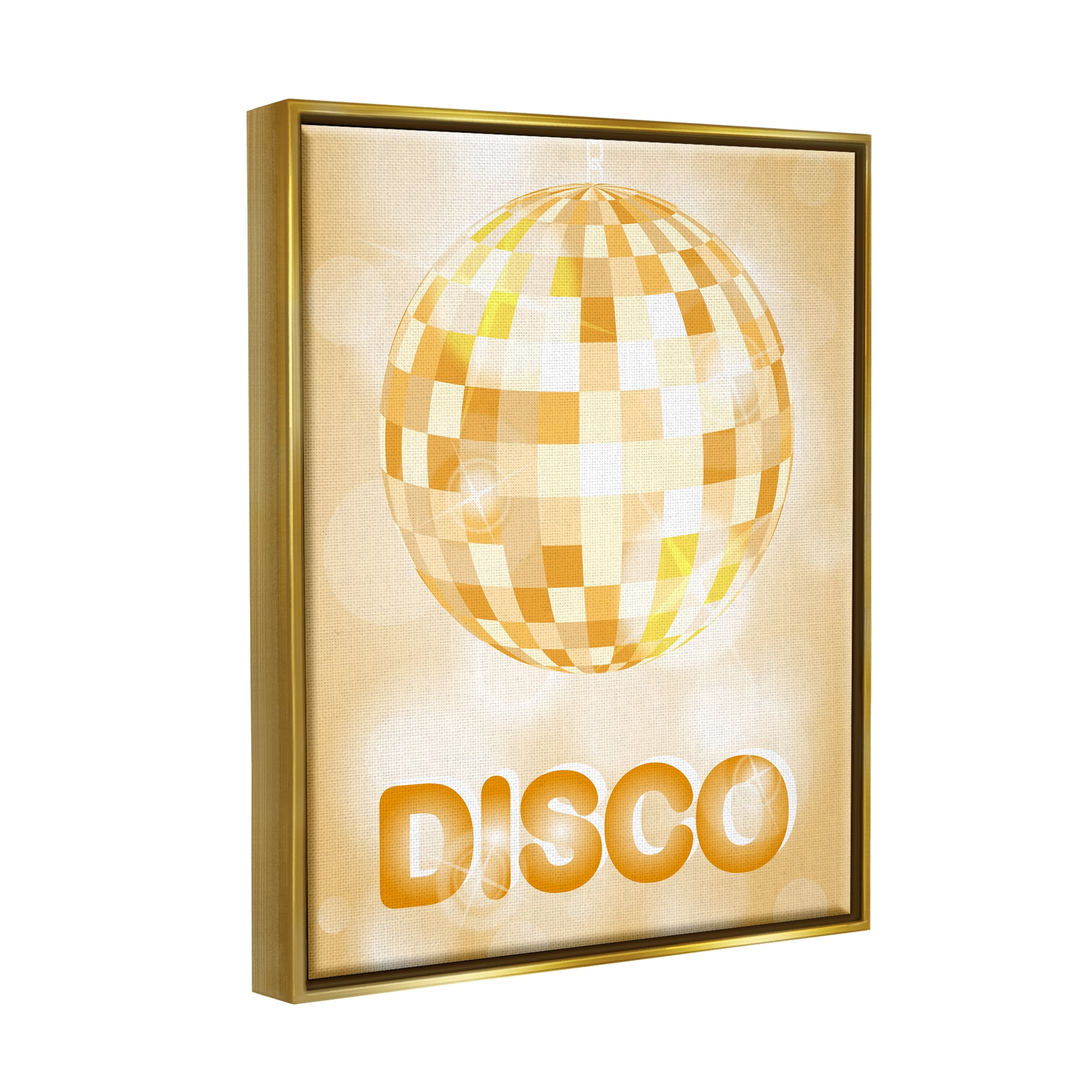 Stupell Industries Retro Glam Disco Ball Beauty & Fashion Painting Gold Floater Framed Art Print Wall Art