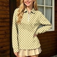 thumbnail image 6 of hotojiny Girls Long Sleeve Shirt Half Zip Collar Polka Dot Print Casual Loose Pullover Sports Top for Fall Winter(Yellow,14-15 Years), 6 of 7
