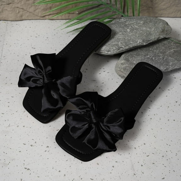 Wowcloth Women's Fashion Flat Sandals – Comfortable Square-Toe Slip-On with Bowknot Detail for Summer Casual Wear