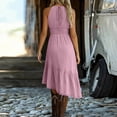 thumbnail image 5 of Noric Women's Halter Neck Dresses Lace Up Front Tiered Ruffle Asymmetrical Hem Summer Bohemian A Line Dresses, 5 of 9