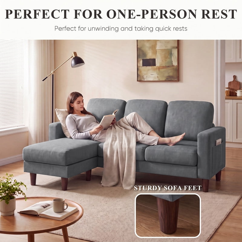 Lacoo L-Shaped Sofa Couch, 72" Modern Reversible Chaise Cloud Sofa with Cushions for Living Room, Apartment and Small Space, Dark Gray
