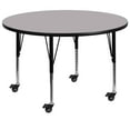 thumbnail image 1 of Mobile 42'' Round Grey Thermal Laminate Activity Table - Height Adjustable Short Legs, 1 of 3