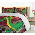thumbnail image 5 of Ambesonne Cartoon Duvet Cover Sets, Castle with Dragon, 2-King, Ruby Green, 5 of 7