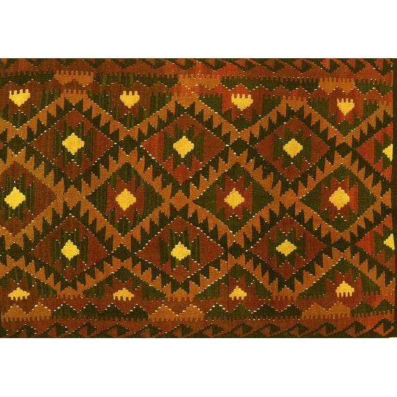 Ahgly Company Indoor Rectangle Oriental Yellow Traditional Area Rugs, 2' x 4'