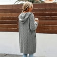thumbnail image 3 of Bexdxz Women's Hooded Cable Knit Long Cardigan, Chunky Knit Sweater Coat with Side Pockets, Solid Color Fall Winter Outerwear Gray 4XL, 3 of 4