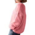 thumbnail image 3 of Women Soft Deep V Neck Drop Shoulder Lantern Long Sleeve Oversized Lazy Fit Solid Knit Sweater Pink M, 3 of 8