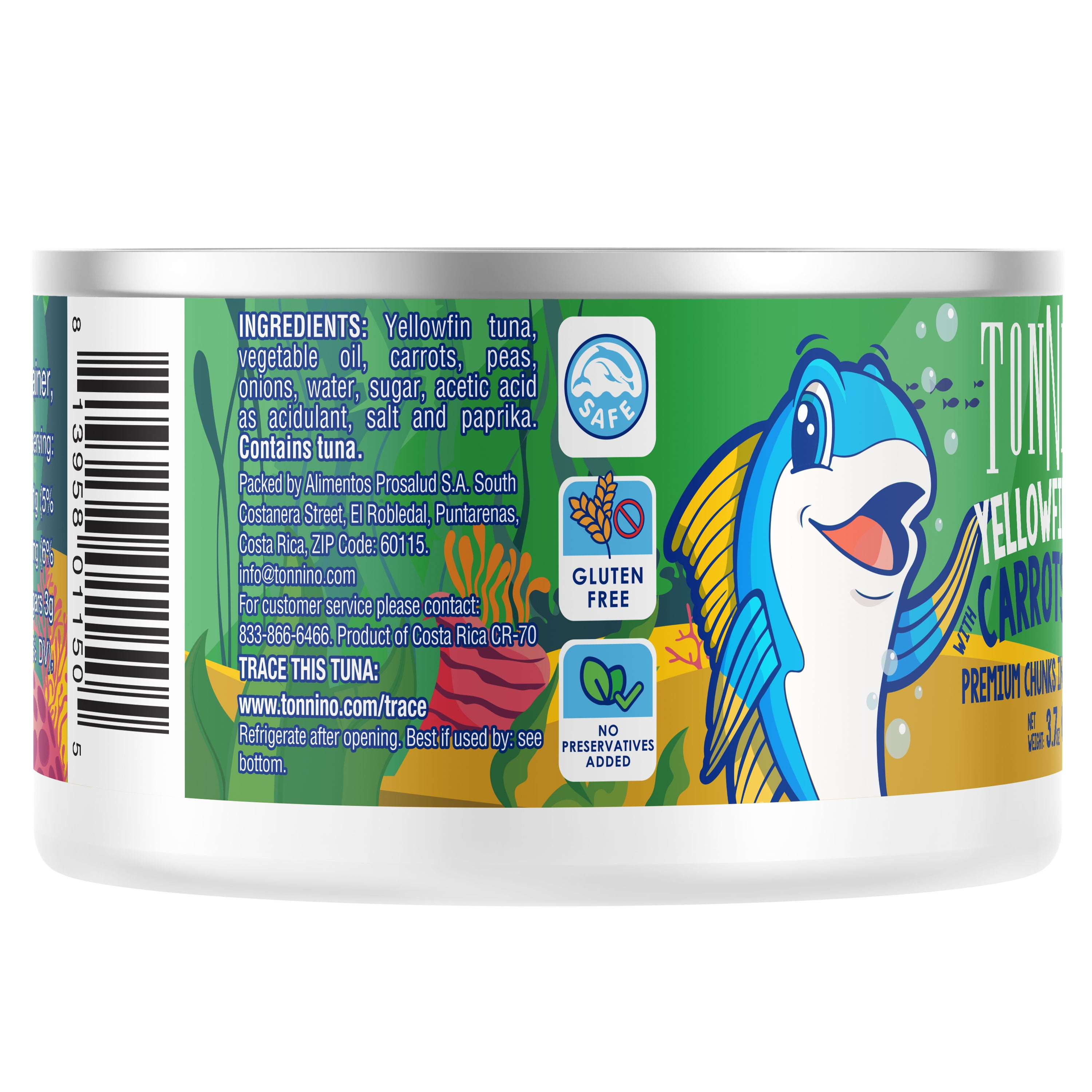 (8 pack) Tonnino Premium Yellowfin Tuna chunks with carrots and peas in vegetable oil, 3.7 oz, Can, Wild Caught