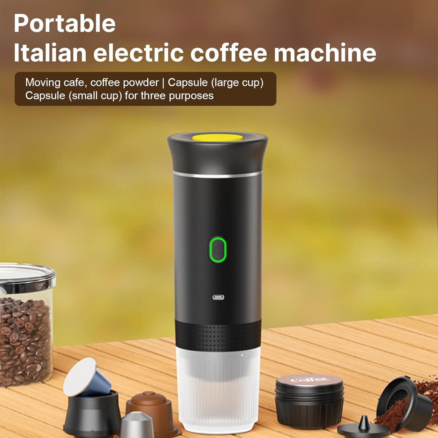 Cordless Coffee Machine for Car Home Travel 3 in 1 Electric Coffee Maker Work With Capsule and Ground Coffee 15Bar Mini Cold Brew and Heating Coffee Maker with 150ml Cup