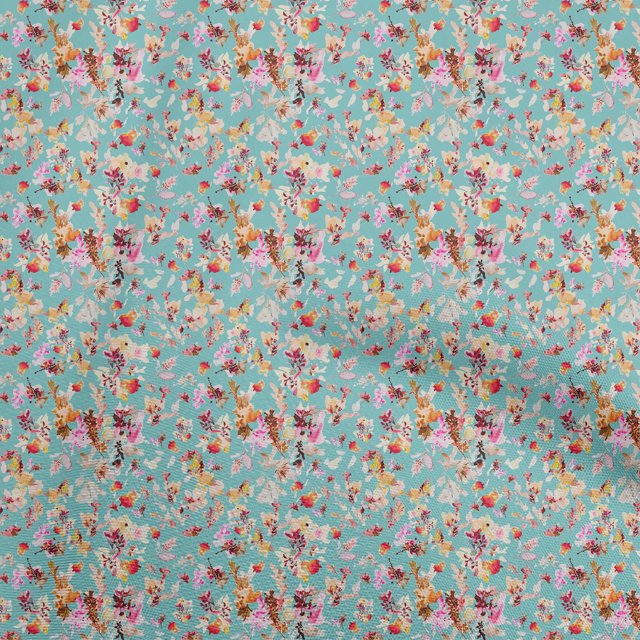 oneOone Rayon Teal Blue Fabric Abstract Floral Craft Projects Decor Fabric Printed By The Yard 56 Inch Wide