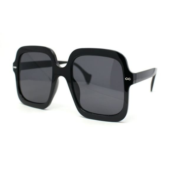 Womens Mod Thick Plastic Rectangle Butterfly Designer Sunglasses All Black