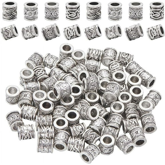 1 Box 100Pcs Silver Large Hole Bead Alloy Tube Spacer Beads Bulk Tibetan Retro Metal Spacers Round Column Loose Charm Beads for Jewelry Making European Bracelets Beading Necklaces DIY Crafts DIY