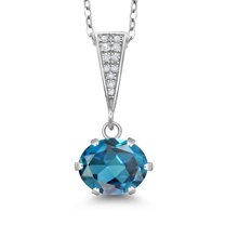 Gem Stone King 2.38 Ct Oval London Blue Topaz 925 Sterling Silver Pendant with Chain