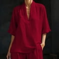 thumbnail image 6 of Bosfbaoi Two Piece Sets for Women Linen Blend Relaxed Fit Casual Outfit Set V-Neck Kimono Sleeve Tops Elastic Waist Shorts Summer Outfits Matching Sets Women Clothing, 6 of 8