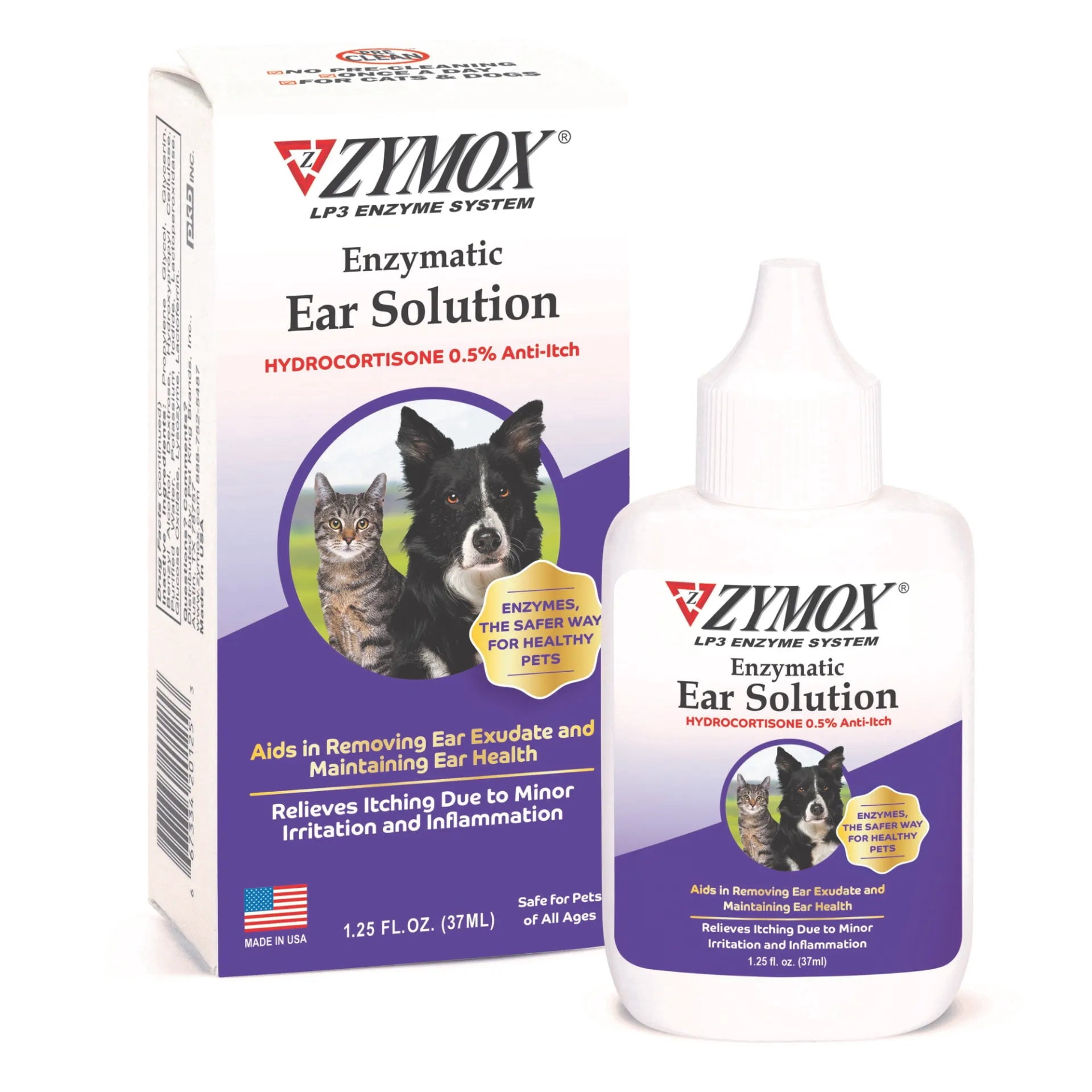 ZYMOX Enzymatic Ear Care Solution for Dogs & Cats 0.5% Hydrocortisone 1.25 oz 2 Pack