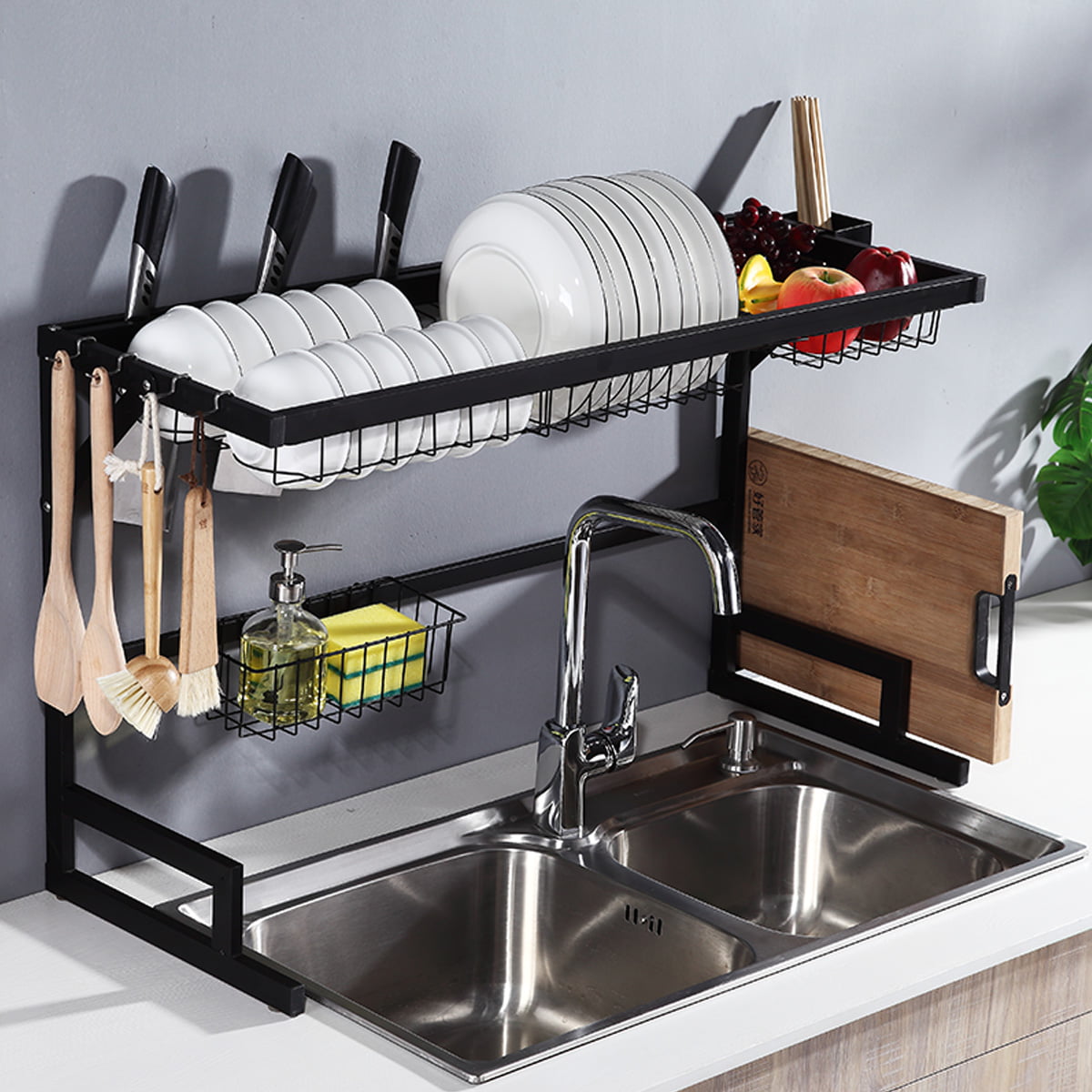 2Tier Dish Drying Rack Over Sink Holder Stand, 304 Stainless Steel Storage Rack, Kitchen Sink