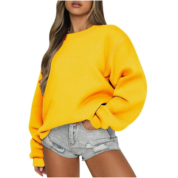 Rbaofujie Sweaters for Women Women's Round Neck Printed Loose Fitting Sweater Long Sleeved Sweater Hooded Sweater Yellow Hoodies for Women