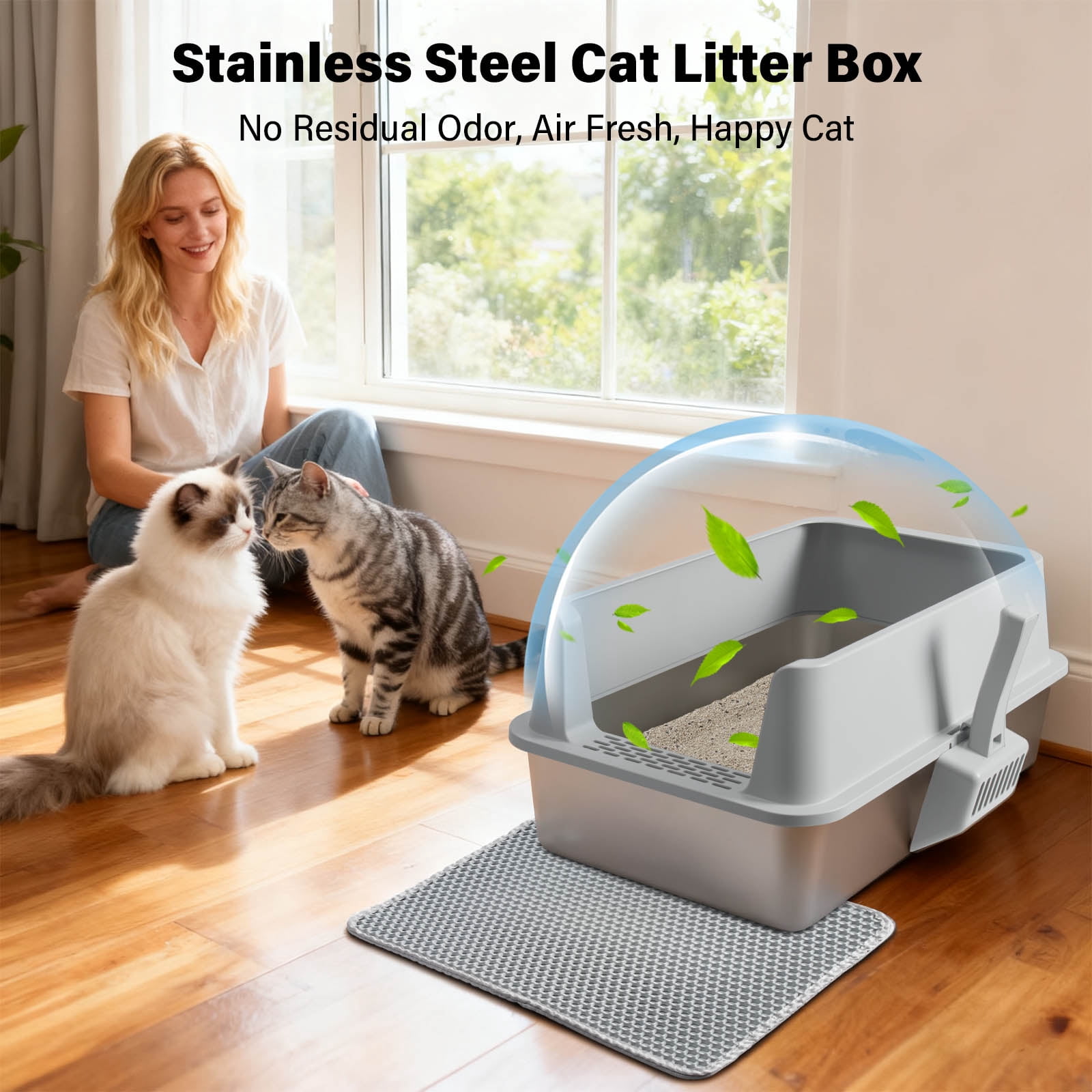 NYUTU Stainless Steel Litter Box with Lid - Metal Cat Litter Box Cat Litterbox  Pet Toilet Supplies for Cat,No Stick Easy Clean-No Smell
