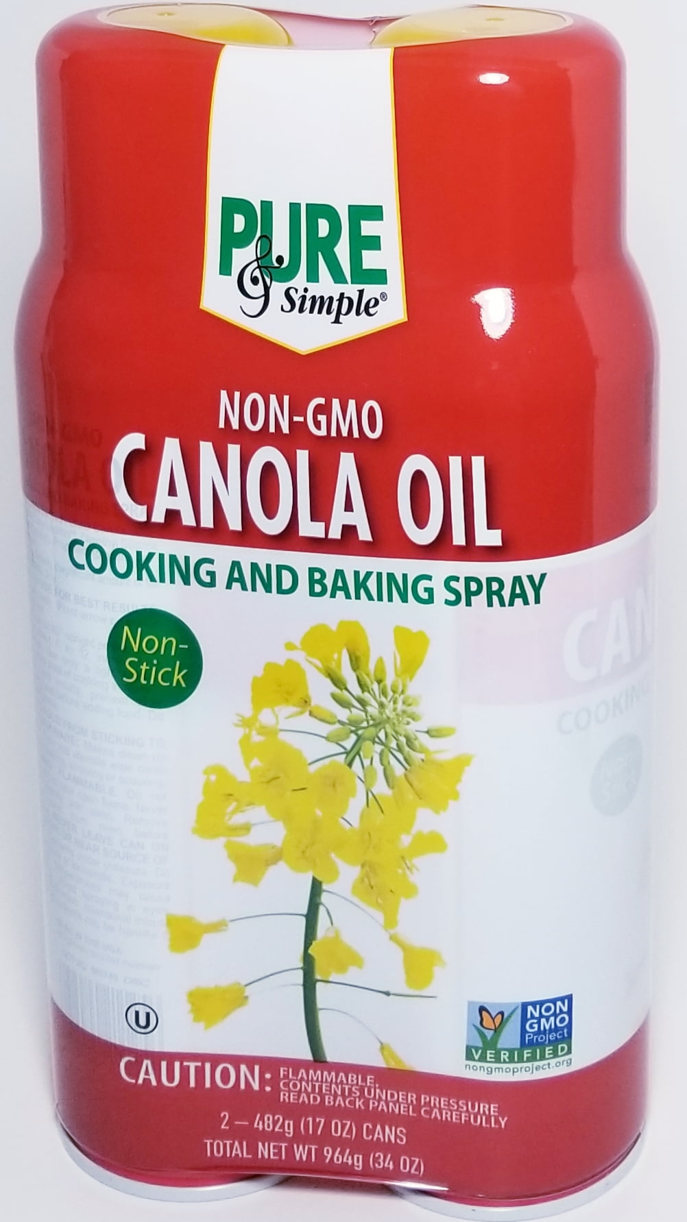 Pack of 2 Pure & Simple Canola Cooking Spray, 17 oz. each.