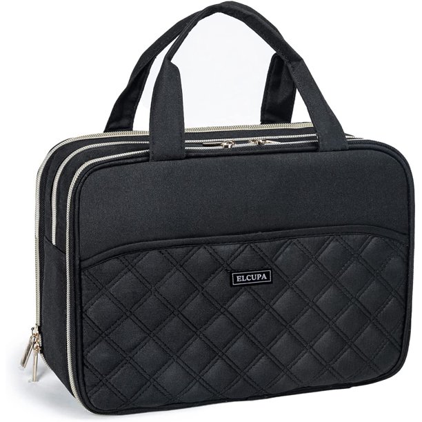 Women Toiletry Bag Travel Makeup Bag Stand Up Cosmetic Bag Black