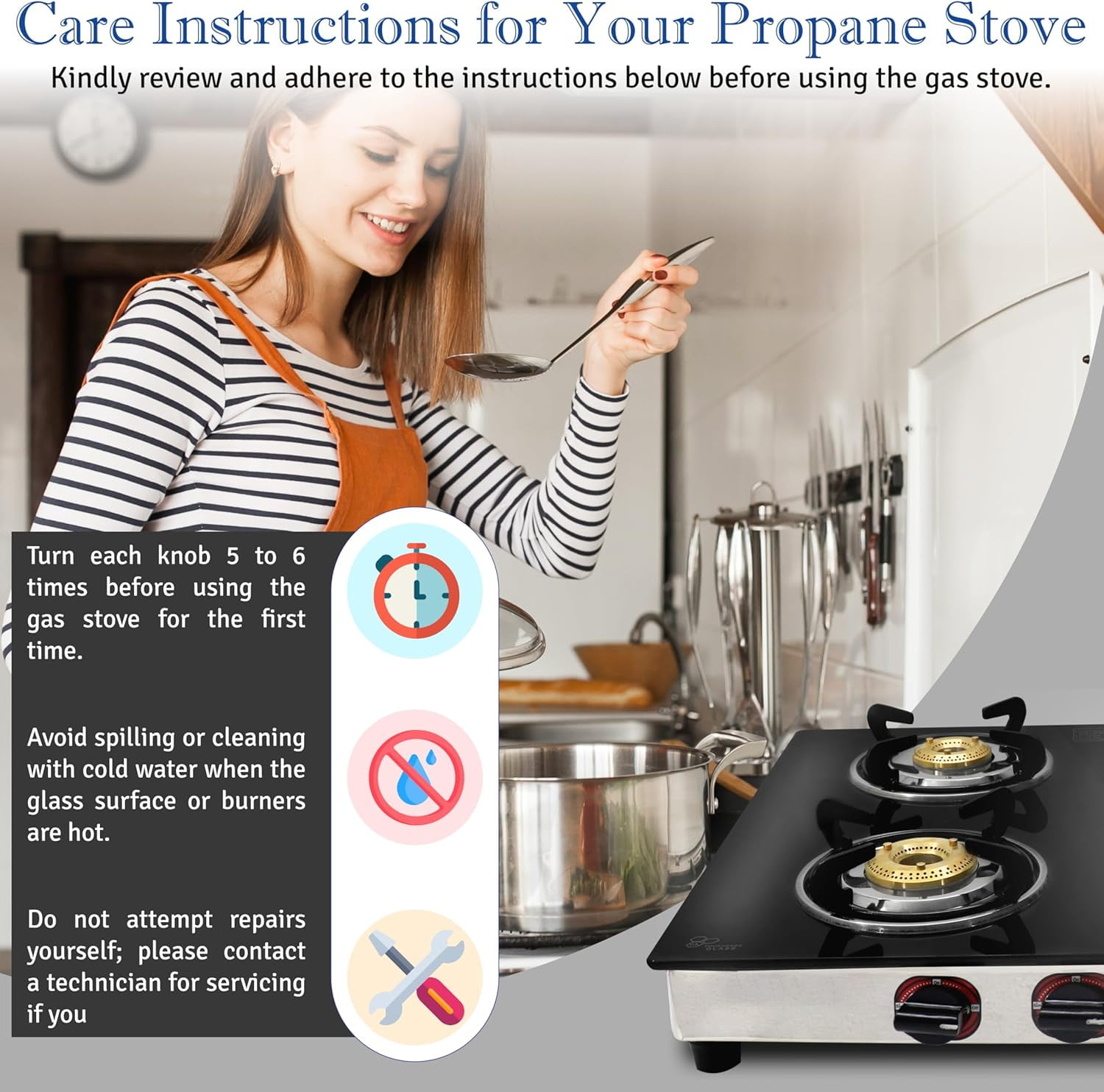 SONRET - 4 Burner Gas Stove , Portable Propane Gas Stove - Propane Cooktop Tempered Glass RV Stove For Cooking -With Hose & Regulator