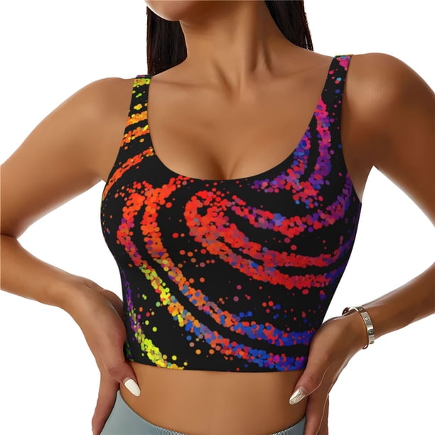 Balery A Bright Abstract Sujetadores deportivos con espalda cruzada para mujer, acolchados, sin costuras, de alto impacto, ideales para yoga, gimnasio, entrenamiento y fitness.-Small
