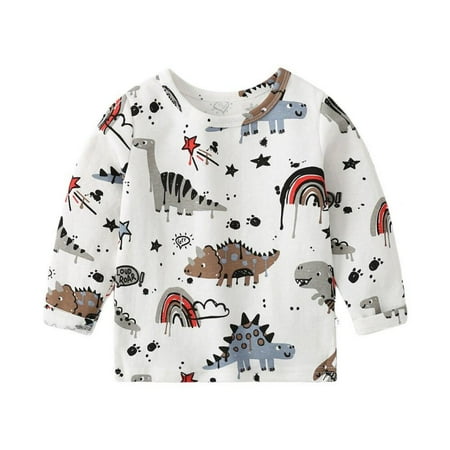 

Praeter Autumn Winter Kids Thermal Underwear Crewneck Tops Toddler Pajamas Cartoon Dinosaur Pullover Long Sleeve T-Shirts