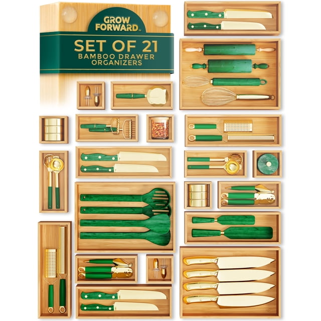 Set organizador de cajones Grow Forward Bamboo, 21 piezas
