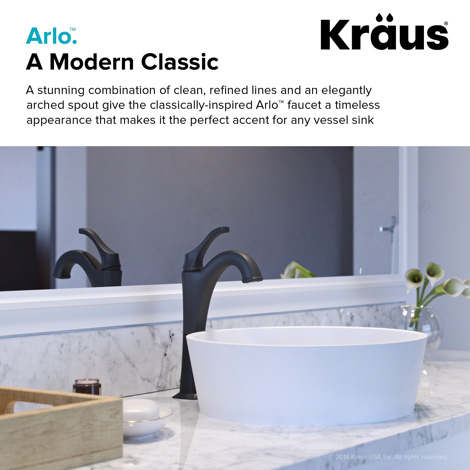 KRAUS Arlo Matte Black Single Handle Vessel Bathroom Faucet with Pop Up Drain