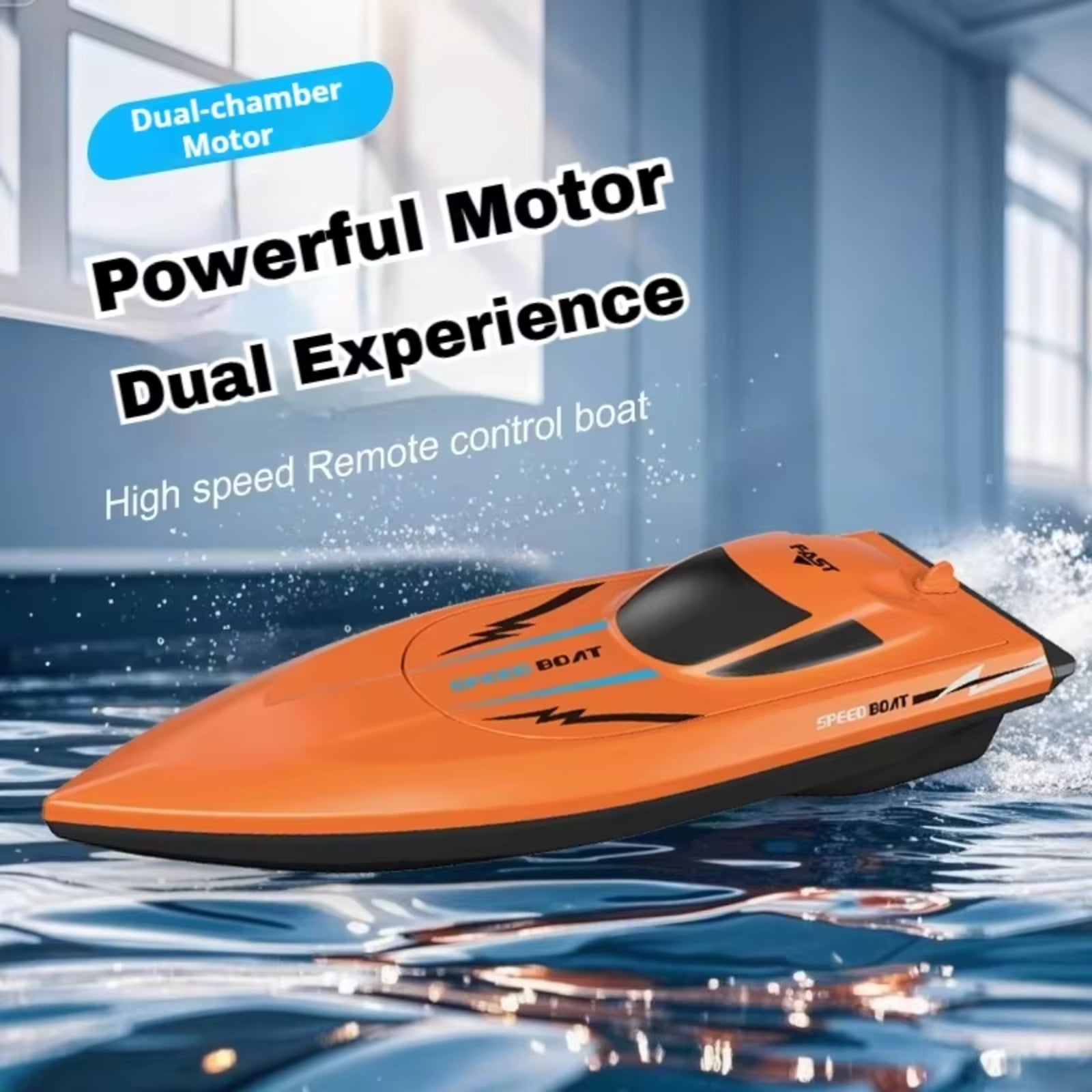 Unbranded Remote Control Boat 2 pack, 2.4G Dual Motor RC Speedboat for Pools and Lakes, Waterproof Outdoor Water Toy for Boys and Girls Age 6+, Orange & Green