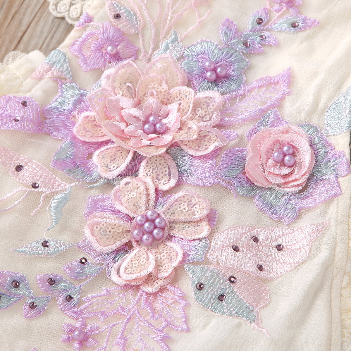 IBTOM CASTLE Baby Girls Lace Bodysuit Boho Clothes 1st Birthday Cake Smash Outfit Newborn Photography Outfits Summer Sunsuit 3-6 Months Apricot + Purple Flower