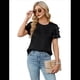 thumbnail image 2 of Camisa de Verano Fruncida con Mangas con Volantes y Textura para Mujer, Color Negro, Talla XL, 2 of 8