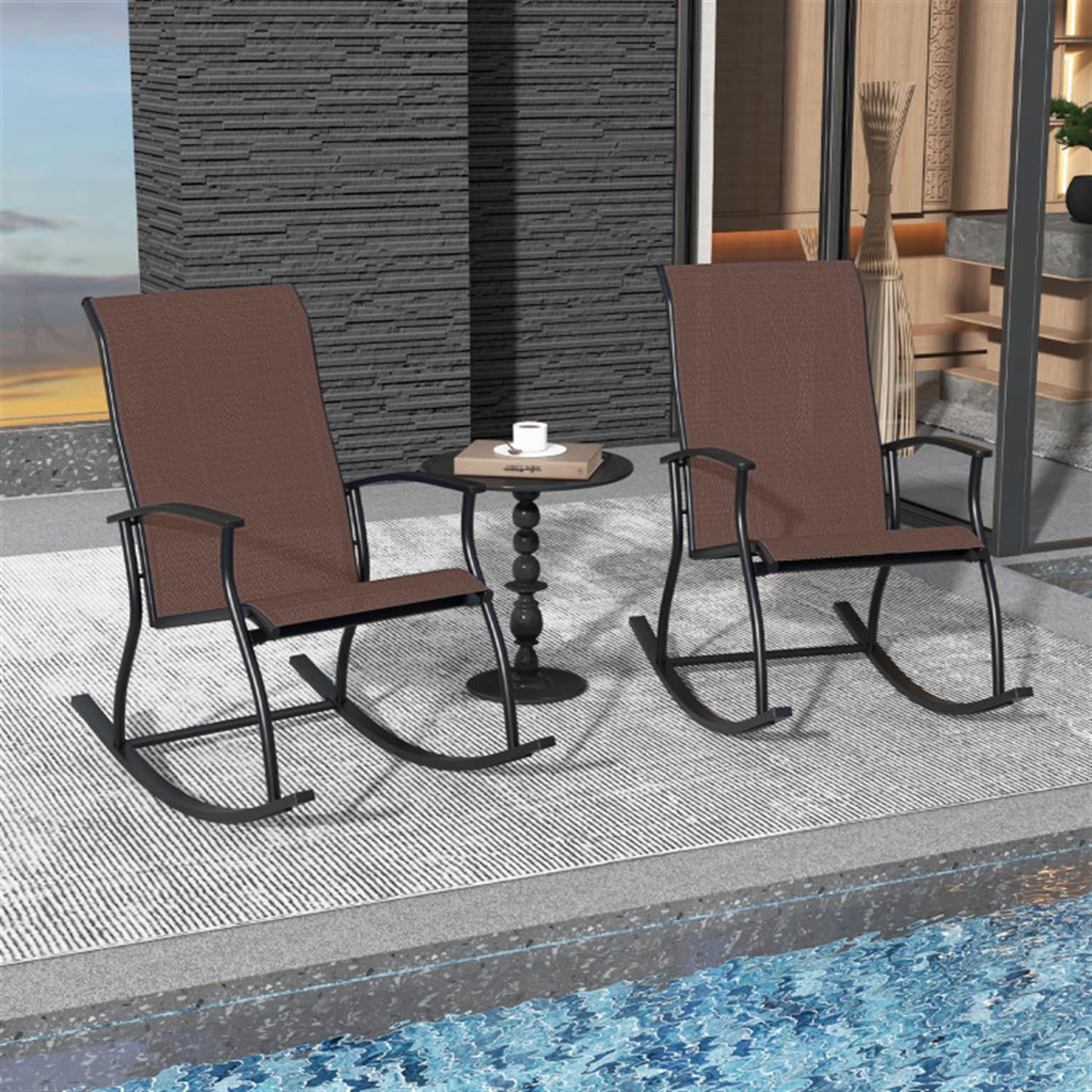 Demi Bonn 2 Pieces Outdoor Rocking Chairs with Breathable Backrest, Patio Accent Furniture Lounge Chairs for Yard, Garden, Brown