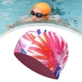 thumbnail image 4 of Gorro de natación unisex transpirable de tela suave de secado rápido para cabello largo y corto. Patrón aleatorio, 4 of 6