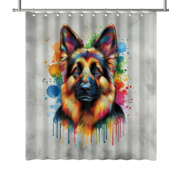 Watercolor Drip German Shepherd Pop Art Colorful Portrait Artwork Shower Curtain Alsatian Dog Lover Gifts Waterproof Bathroom Bathtub Curtain - 01009