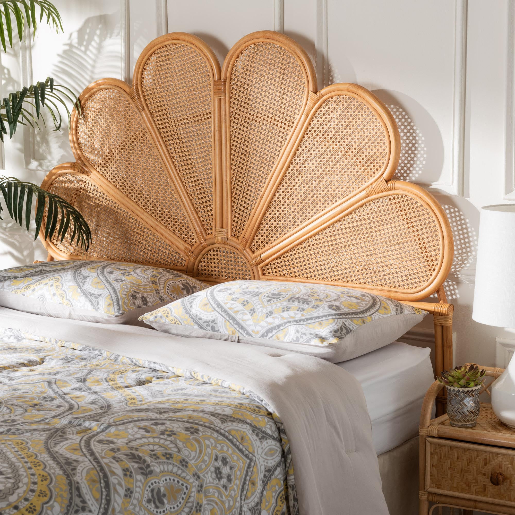 bali pari Flower Boho Standalone headboard King Light honey