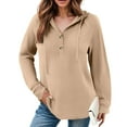 thumbnail image 5 of Kaprioy Womens Fashion Hoodies Pullover Casual V Neck Sweatshirts Waffle Long Sleeve Comfy Hoody Button Tops Beige, M, 5 of 7