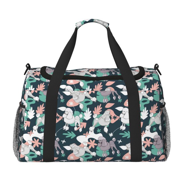 Balery Cute Poodle Dog Bolsa de Gimnasio para Mujeres, Bolsa de Viaje con Bolsillo Húmedo, Bolsa de Fin de Semana para Mujeres, Bolsa de Viaje Resistente al Agua