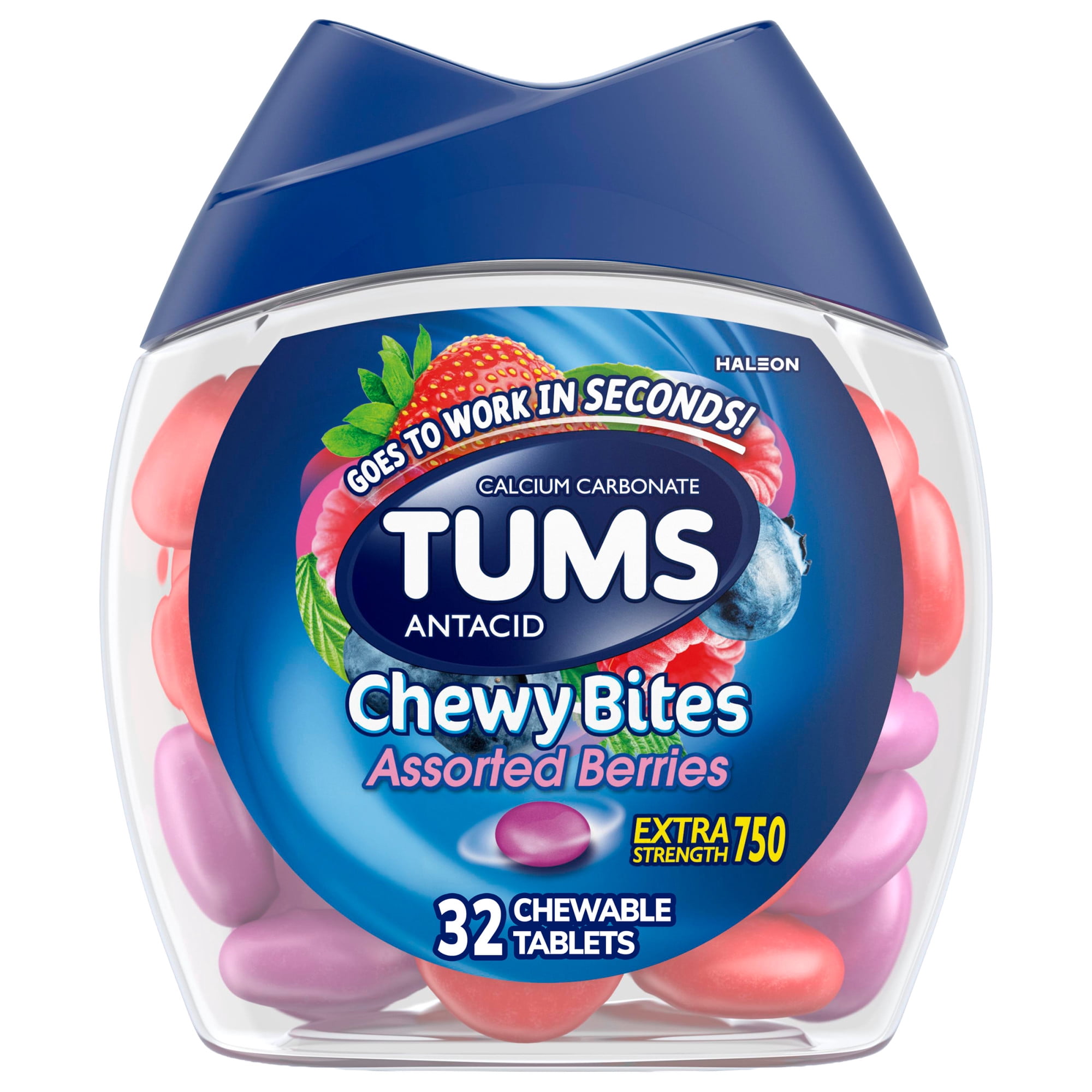 Tums Chewy Bites Heartburn Relief Chewable Antacid Tablets, Berry, 32 Ct